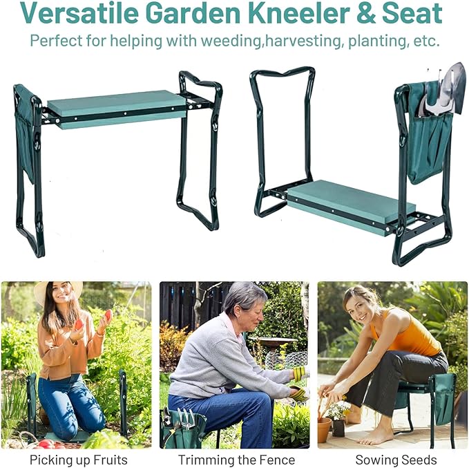 2-in-1 Garden Kneeler & Seat, Folding Seat w/EVA Foam Kneeling Pad & Removable Tools Pouch, Sturdy Steel Frame, No Assembly, Portable Heavy Duty Garden Stool for Women & Men - Image 8