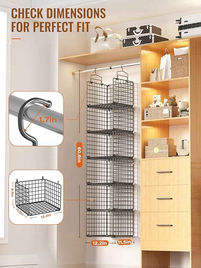 6 Tier Closet Hanging Organizer, Metal Closet Organizers and Storage - Image 2