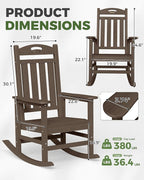 Oversized Outdoor Rocking Chair, HDPE All Weather Resistant Rocking Chairs for Patio, High Back Porch Rocker Chair, 380lbs Weight Capacity, Brown - Image 3