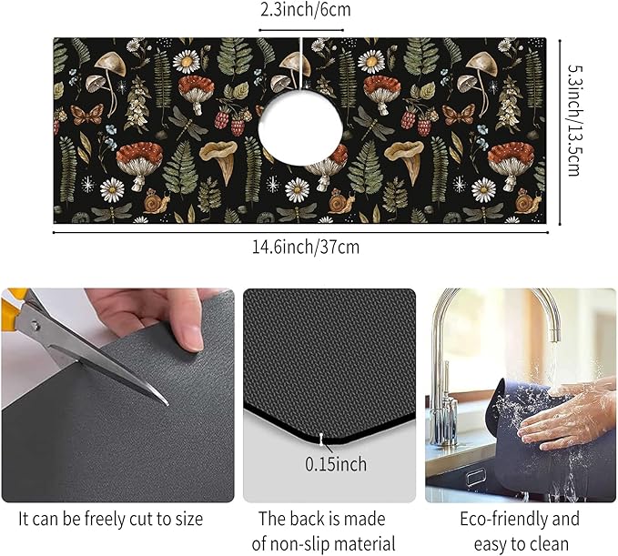 Absorbent Splash Guard Mat for Kitchen Sink, 15×5.5 Inch Cute Fast Drying Drip - Image 5