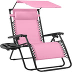 Best Choice Products 30” Wide Folding Zero Gravity Outdoor Recliner Patio Lounge Chair w/Adjustable Canopy Shade, Headrest, Side Accessory Tray - Carnation by BestChoiceProducts