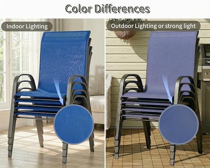 MAMIZO Patio Dining Chairs, Stackable All Weather Teslin Chair, Heavy Duty Outdoor Breathable Chairs Set, w/Armrests, Upgraded Chair FeetW/Strenthened Iron Spacers, 330 LBS (6, Navy Blue) - Image 4