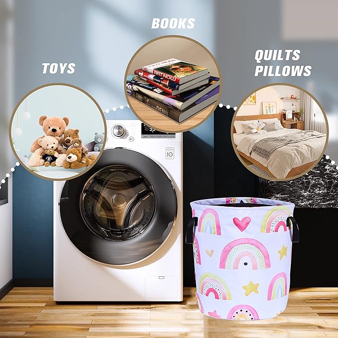 Colorful Rainbow Stars Laundry Basket Foldable Oxford Cloth Funny Tote Bag - Image 4