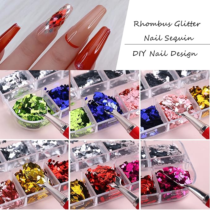 3D Sparkly Glitter Sequins, Holographic Rhombus Shape Glitters Nail Flakes - Image 3
