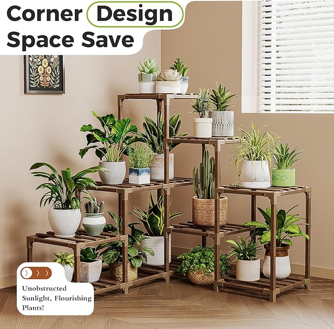 Bamworld Plant Stand Indoor Corner Plant Shelf Outdoor for Multiple Plants Wood Flower Stand Ladder Plant Table for Plant Pots for Window Garden Balcony Living Room - Image 2