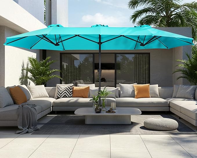 SUPERJARE 13FT Outdoor Umbrella for Patio, Double sided Pool Umbrellas with Fade Resistant Canopy, Large Table Umbrella for Deck, Market, Backyard - Light Blue - Image 2