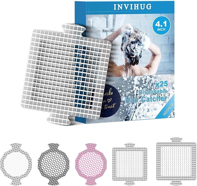 INVIHUG, 25 Pack, Disposable Shower Drain Hair Catcher Mesh Stickers, by BathroomRoomShowerDrainDrainStrainerAccessories