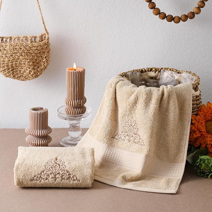 2 Pcs Damascus Hand Towels Brown Farmhouse Bathroom Decor 14x29 Inch - Image 4