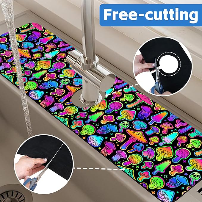 Bright Psychedelic Mushroom Kitchen Sink Splash Guard Mat Absorbent Fast Drying - Image 7