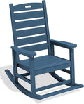 SERWALL Oversized Outdoor Rocking Chair, HDPE Patio Rocking Chair with Footrest for Adults, All Weather Porch Rocker for Deck Patio Balcony, Navy by SERWALL