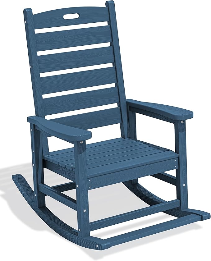 SERWALL Oversized Outdoor Rocking Chair, HDPE Patio Rocking Chair with Footrest for Adults, All Weather Porch Rocker for Deck Patio Balcony, Navy by SERWALL