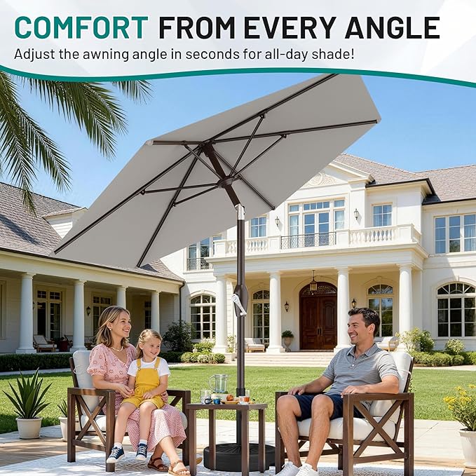 AreShark 7.5FT Patio Umbrella Table Market Umbrella with 6 Sturdy Ribs, Button Tilt/Crank Heavy-Duty Round Outdoor Umbrellas for Garden, Deck, Backyard,and Pool, Foggy Gray - Image 6