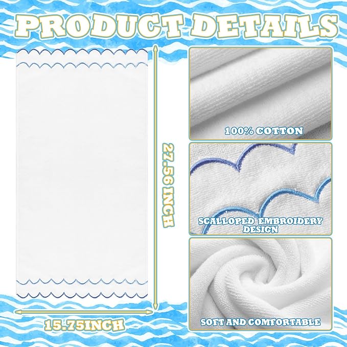2 Pcs Scalloped Hand Towels 100% Cotton Fingertip Towels - Image 2