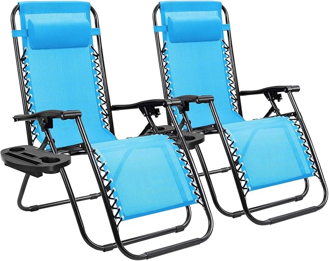 Homall Zero Gravity Chair Adjustable Folding Lawn Lounge Chairs Outdoor Lounge Gravity Chair Camp Reclining Chair with Pillows for Poolside Backyard and Beach Set of 2 (Sky Blue) by Homall
