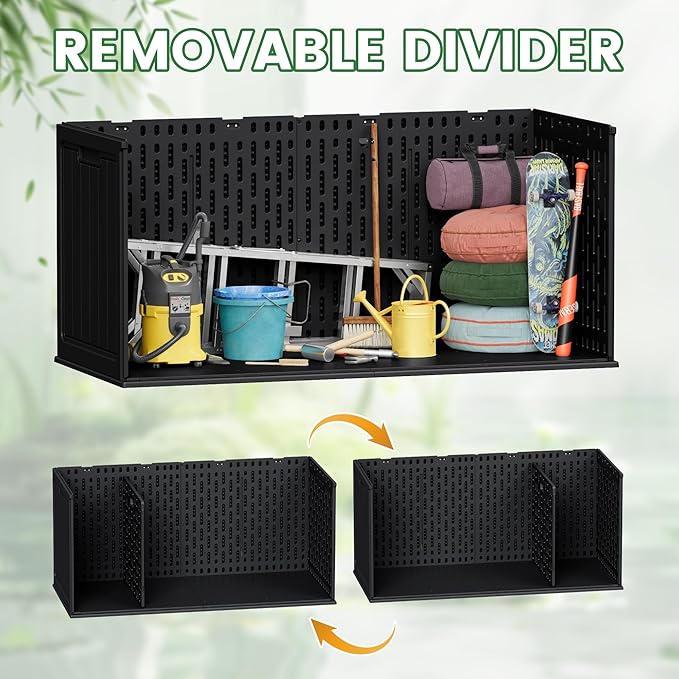 Devoko 260 Gallon Double-Wall Deck Box with Divider, Side Handles, Resin Outdoor Large Storage Box Waterproof and Lockable for Patio Furniture, Garden, Pool (Black, 260 Gallon) - Image 3