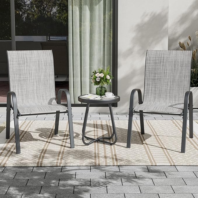 UDPATIO Patio Chairs Set of 2, Stackable Outdoor Dining Chairs with High Back, Breathable Textilene Fabric Outdoor Chair All Weather, 350LBS Capacity for Garden, Backyard (Light Grey) - Image 2