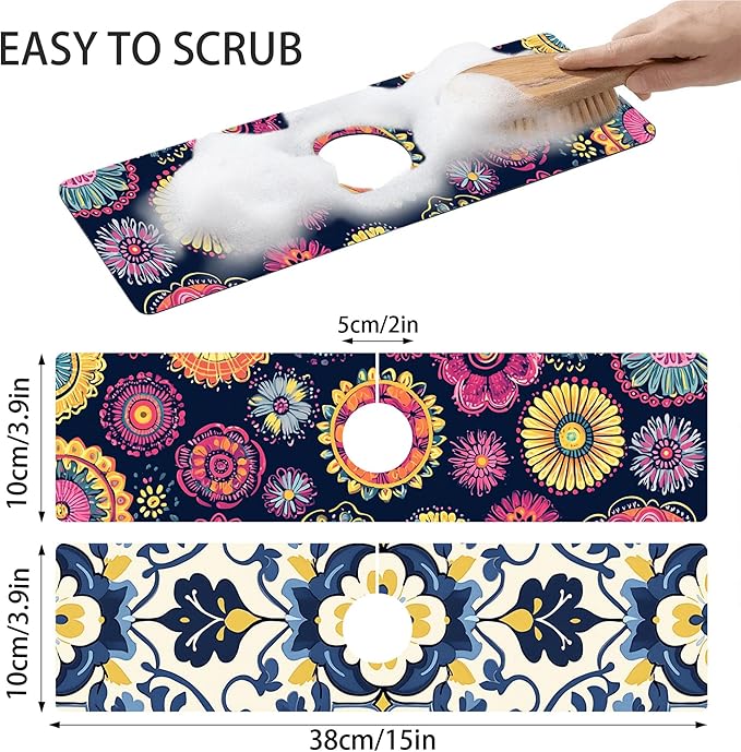 Bimkole 2 PCS Faucet Absorbent Mat, Kitchen Faucet Sink Splash Guard Wraparound - Image 2
