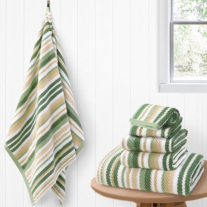 Green Striped Towels by VOOVAMOVAS