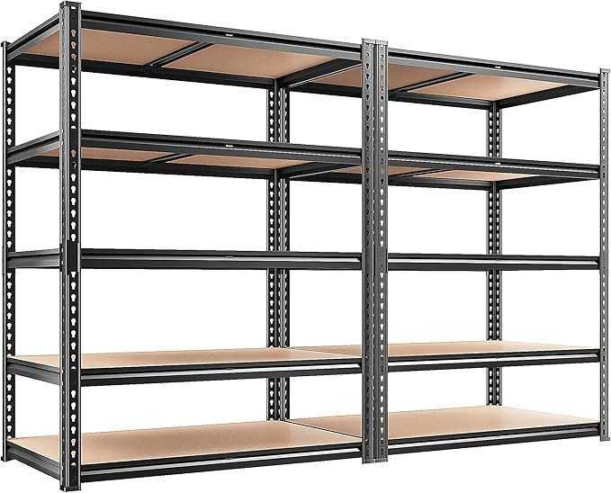 REIBII 2400LBS Storage Shelves 5 Tier Garage Shelving Heavy Duty, Adjustable Metal Shelving Unit, Garage Shelves for Basement, Warehouse, Pantry, Closet, Kitchen 72" H x 35.55" W x 16" D, 2 Pack | Heavy Duty, Adjustable, 2020LBS Capacity, Garage, Pantr... by REIBII