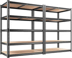 REIBII 2400LBS Storage Shelves 5 Tier Garage Shelving Heavy Duty, Adjustable Metal Shelving Unit, Garage Shelves for Basement, Warehouse, Pantry, Closet, Kitchen 72" H x 35.55" W x 16" D, 2 Pack | Heavy Duty, Adjustable, 2020LBS Capacity, Garage, Pantr... by REIBII