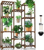 Uneedem Plant Stand Indoor Outdoor, Tall Plant Shelf for Multiple Plants, 10 tiers 11 Pot Large Plants Holder Rack Wood Plant Shelves for Room Corner Balcony Garden Patio by Uneedem