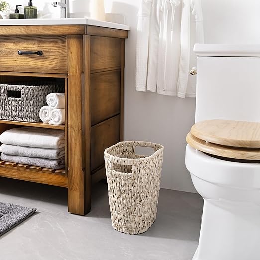 GRANNY SAYS Wicker Trash Can, Waterproof Bathroom Trash Can, Wicker Waste Basket - Image 2