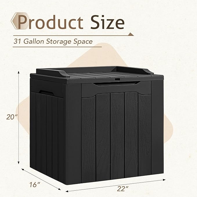 Flamaker 2 Pack Deck Box 31 Gallon Waterproof Resin Storage Box with Lid Indoor Outdoor Delivery Box Storage Bin for Patio Cushions (Black) - Image 4