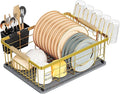 Dish Drying Rack Gold with Diatomaceous Earth 1 Tier, Large Capacity Space by IBEDMAZIE