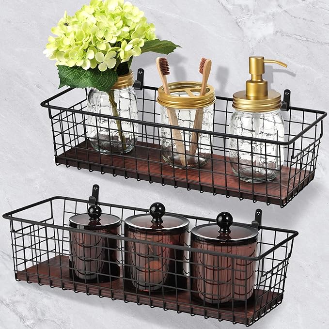 4 Set Portable Metal Farmhouse Wall Decor Storage Organizer Basket Bin - Image 5