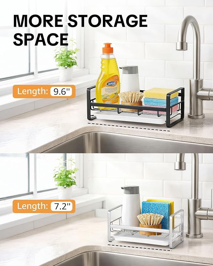 HULISEN Large Sponge Holder, 304 Stainless Steel Kitchen Soap Dispenser Caddy - Image 2