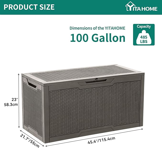 YITAHOME 100 Gallon Resin Deck Box, Weather Resistant Outdoor Storage Box, Lockable Indoor Outdoor Storage for Supplies and Essentials, Taupe - Image 6