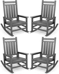 SERWALL Oversized Outdoor Rocking Chair Set of 4, HDPE Rocker for Adults, Patio Rocking Chairs for Porch, Grey by SERWALL