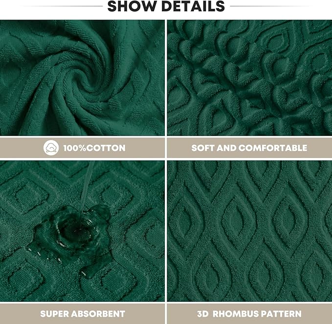 Artoid Mode 1 Pc Dark Green 3D Diamond Grid Jacquard Hand Towels - Image 7