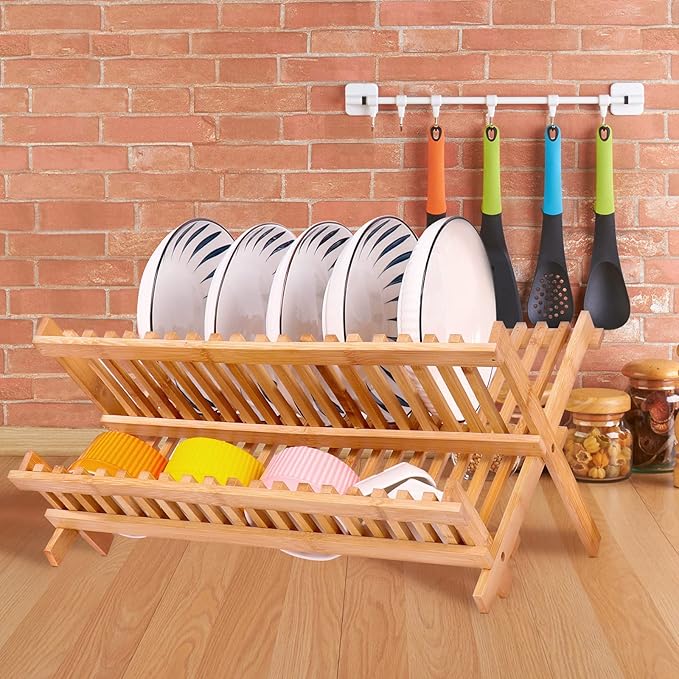 SZUAH Collapsible Bamboo Dish Drying Rack - Image 3