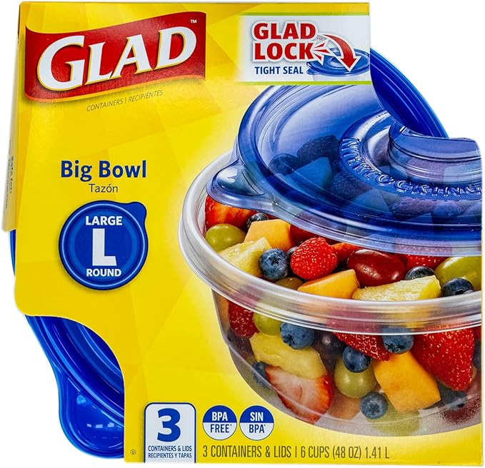 Glad GladWare Big Bowl Food Storage Containers, Large Round Bowl Holds 48 - Image 3