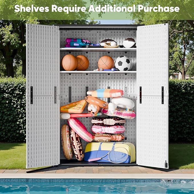 Devoko 50 Cu Ft Outdoor Storage Cabinet - Waterproof Vertical Shed for Patio, Garden & Deck, Heavy-Duty Tool Storage Box for Cushions, Accessories & Equipment, Durable & Weather-Resistant (White) - Image 6