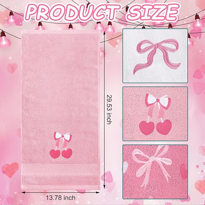 3 Pcs Bow Heart Hand Towels for Bathroom Embroidered Bathroom Towels Farmhouse - Image 3