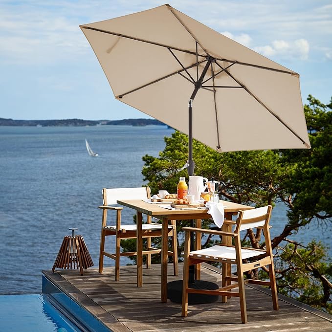 JEAREY 7.5FT Patio Umbrella Outdoor Market Umbrella with 6 Sturdy Ribs, Push Button Tilt/Crank Table Umbrella for Garden, Deck, Backyard and Pool, Beige - Image 4