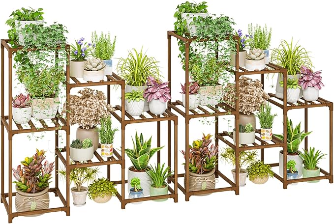 Bamworld 2 Sets of Package Plant Stands Indoor Wood Plant Shelf Outdoor Tiered Plant Rack for Multiple Plants Ladder Plant Holder Plant Table for Plant Pots Boho Home Decor for Gardening Gifts by Bamworld