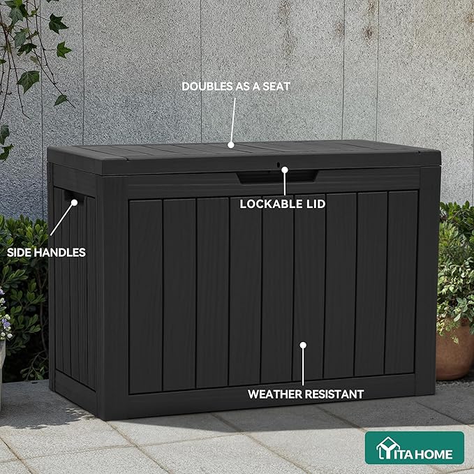 YITAHOME 45 Gallon Deck Box, Outdoor Storage Box for Patio Cushions, Outdoor Tools, Gardening Tools, Sports Equipment, and Throw Pillows, Lockable and Waterproof, Black - Image 5