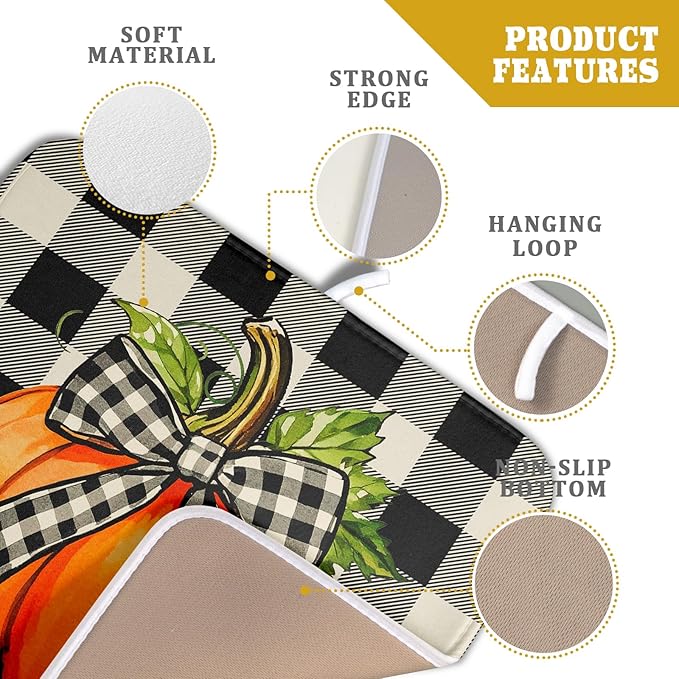 Fall Dish Drying Mat for Kitchen Counter 16x18 Autumn Pumpkin Plaid Theme - Image 4