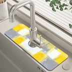 Grey and Yellow Abstract Kitchen Sink Splash Guard Mat Absorbent Fast Drying by Unknown