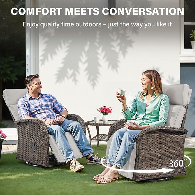 Belord 5 Piece Wicker Patio Furniture Set with 30" Propane Fire Pit Table, Outdoor Swivel Recliner Chairs with Adjustable Backrest & Footrest for Patio Conversation and Backyard Gathering - Image 3