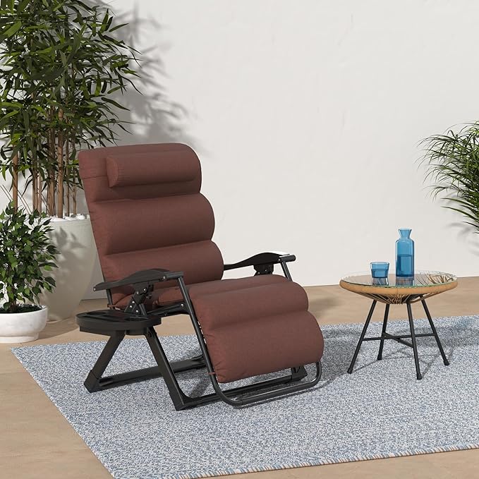 Best Choice Products Oversized Zero Gravity Chair, Folding Outdoor Patio Recliner, XL Anti Gravity Lounger w/Removable Cushion, Cup Holder, Side Tray, 350lb Capacity - Woodland Brown - Image 2