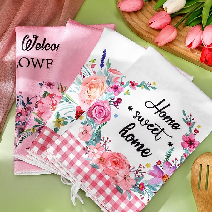 Geyoga 6 Pcs Spring Floral Kitchen Towels Flamingo Dish Hand Towels Sunflower - Image 7