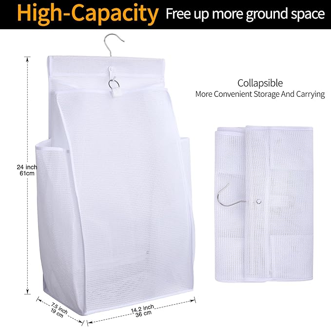 Hanging Collapsible Breathable Mesh Laundry Hamper, 24 x 14.2 x 7.5 in - Image 2