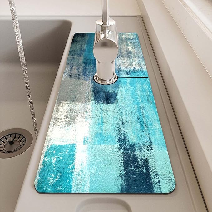 MCALK Turquoise Kitchen Sink Faucet Mat Splash Guard, Absorbent Quick-Dry - Image 7