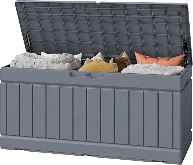 Greesum Outdoor Storage Box 82 Gallon Storage Bin with Lid for Patio Furniture, Garden Tools, Pool Supplies, Waterproof and UV Resistant, Lockable, Gray by BuynowfromGreesum