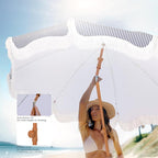 PHI VILLA 7ft Beach Umbrella with Fringe & Sand Anchor, Outdoor Patio Heavy Duty Windproof Portable Tassel Umbrellas for Sand with Push Button Tilt & Carrying Bag, UPF 50+, Stripe Blue & White - Image 3