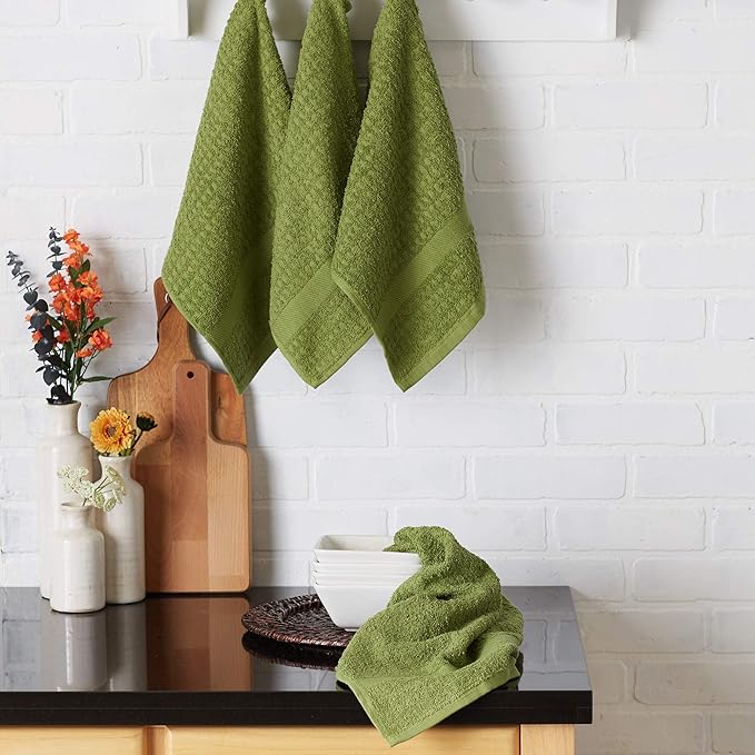 DII Basic Terry Collection Waffle Dishtowel Set, Solid Antique Green, 4 Piece - Image 4